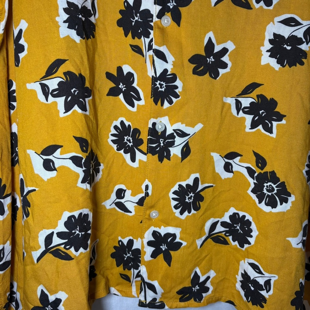 Arizona Jean Co Mens 2XL Mustard Yellow Black Floral Rayon Button Down Shirt EUC - Picture 7 of 8